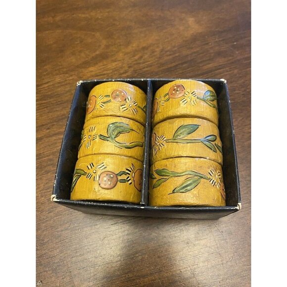 6 Vintage Fitz & Floyd Paper Mache Napkin Rings Floral - Picture 1 of 8